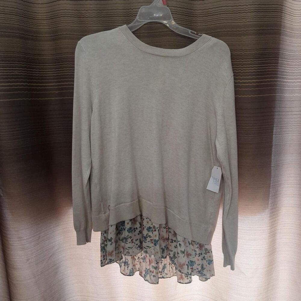 Time-and-tru Women's Cream and Tan Blouse